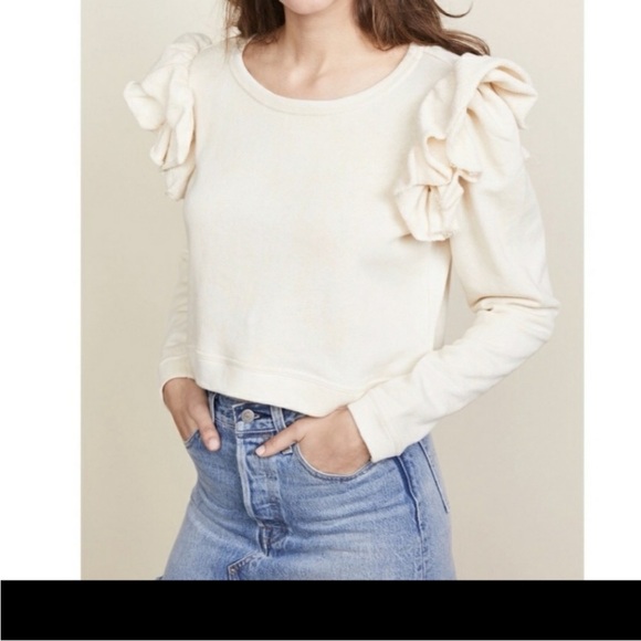 LoveShackFancy Cream Ruffle Sweatshirt - Picture 1 of 7